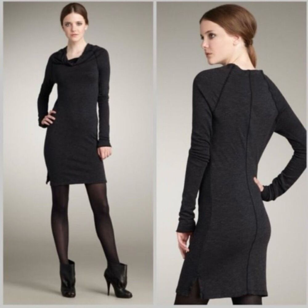 James Perse Cozy Cowl Neck Sweater Dress Size 3 Dark Gray‎